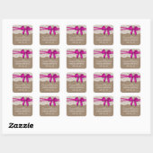 Rustic Pink Bow, Burlap & Lace Vrijgezellenfeest Vierkante Sticker (Vel)