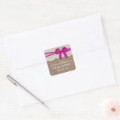 Rustic Pink Bow, Burlap & Lace Vrijgezellenfeest Vierkante Sticker (Envelop)