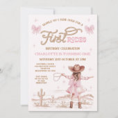 Rustic Pink Bows Girls Eerste Rodeo 1e Verjaardag Kaart (Voorkant)