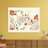 Rustic Pink Brown Boho-Chic Floral Butterfly Art Canvas Afdruk (Insitu (Woonkamer))