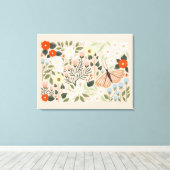 Rustic Pink Brown Boho-Chic Floral Butterfly Art Canvas Afdruk (Insitu (Houten vloer))