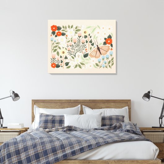 Rustic Pink Brown Boho-Chic Floral Butterfly Art Canvas Afdruk (Insitu (Slaapkamer))