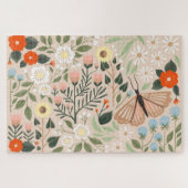 Rustic Pink Brown Boho-Chic Floral Illustration Legpuzzel (Horizontaal)