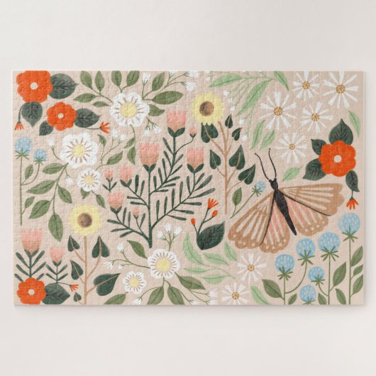 Rustic Pink Brown Boho-Chic Floral Illustration Legpuzzel (Horizontaal)