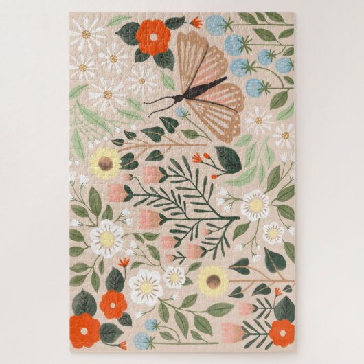 Rustic Pink Brown Boho-Chic Floral Illustration Legpuzzel (Verticaal)