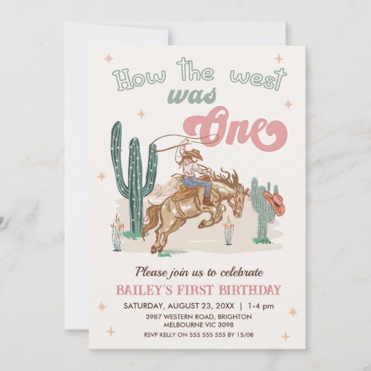 Rustic Pink Brown Hoe West was een 1e verjaardag Kaart (Voorkant)