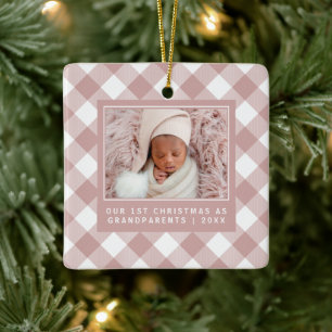 Rustic Pink Buffalo Pset 1st Grootouders Foto Keramisch Ornament