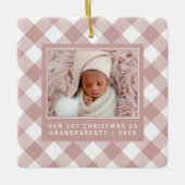 Rustic Pink Buffalo Pset 1st Grootouders Foto Keramisch Ornament (Voorkant)