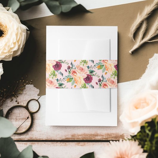 Rustic Pink Burgundy Floral Pattern Fall Wedding Uitnodigingen Wikkel