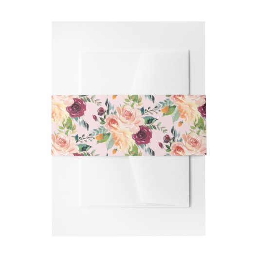 Rustic Pink Burgundy Floral Pattern Fall Wedding Uitnodigingen Wikkel (Voorkant Voorbeeld)