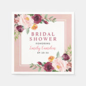 Rustic Pink Burgundy Floral Wedding Vrijgezellenfe Servet (Voorkant)