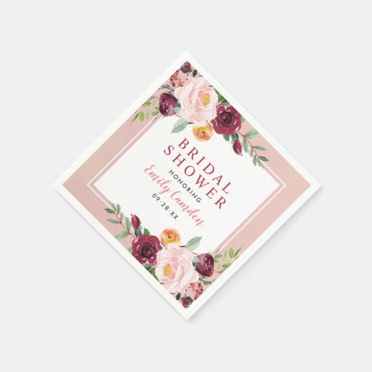 Rustic Pink Burgundy Floral Wedding Vrijgezellenfe Servet (Hoek)