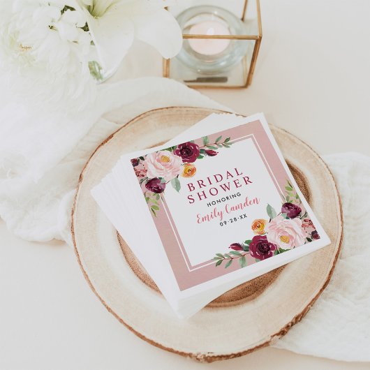 Rustic Pink Burgundy Floral Wedding Vrijgezellenfe Servet