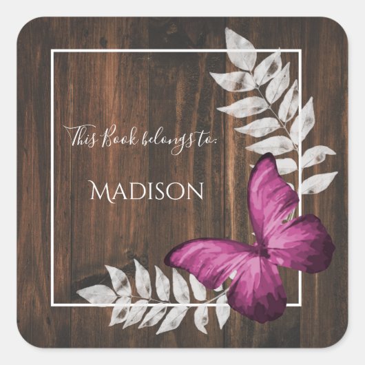 Rustic Pink Butterfly Book Sticker (Voorkant)