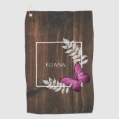 Rustic Pink Butterfly Golf Towel Golfhanddoek (Voorkant)