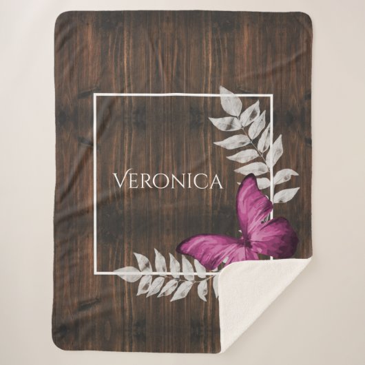 Rustic Pink Butterfly Personalized Sherpa Blanket Sherpa Deken (Voorkant)