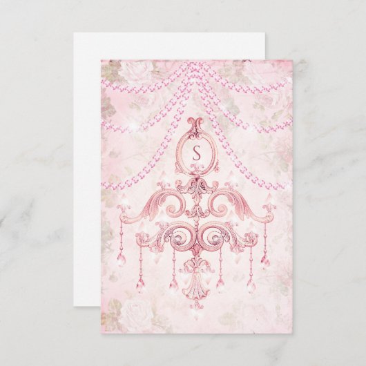 Rustic Pink  Chandelier Waterverf Monogram Bedankkaart (Voorkant / Achterkant)