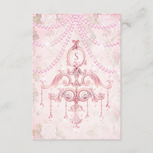 Rustic Pink  Chandelier Waterverf Monogram Bedankkaart (Voorkant)