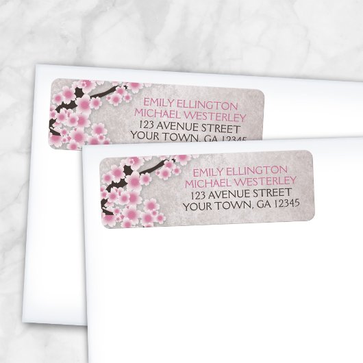 Rustic Pink Cherry Blossom Adresetiketten Etiket