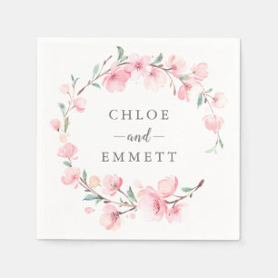 Rustic Pink Cherry Blossom Floral Wreath Servet