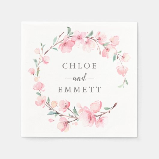 Rustic Pink Cherry Blossom Floral Wreath Servet (Voorkant)