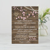 Rustic Pink Cherry Blossom Wedding Invitations Kaart (Staand voorkant)