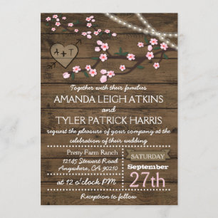 Rustic Pink Cherry Blossom Wedding Invitations Kaart