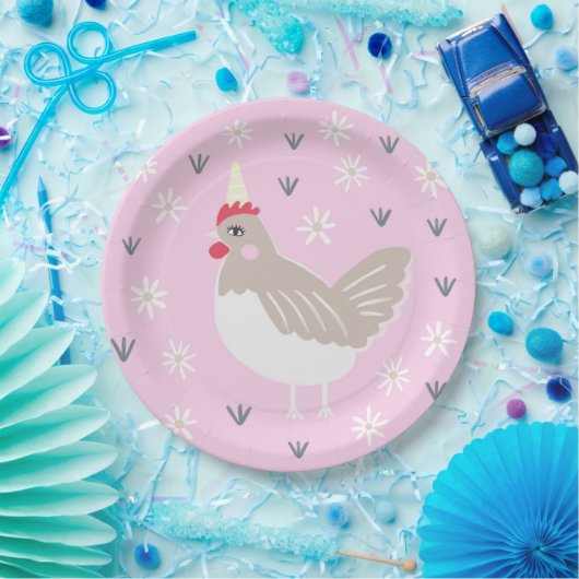 Rustic Pink  Chicken Illustration  Papieren Bordje (Feest)