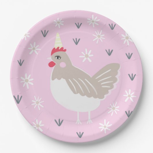 Rustic Pink  Chicken Illustration  Papieren Bordje (Voorkant)