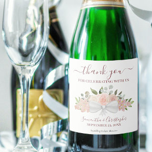 Rustic Pink & Coral Bouquet Boho Wedding Bedankt Sparkling Wijnetiket