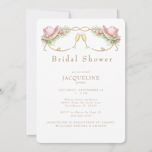 Rustic Pink Cowboy Hat Rustic Bridal Shower Kaart (Voorkant)