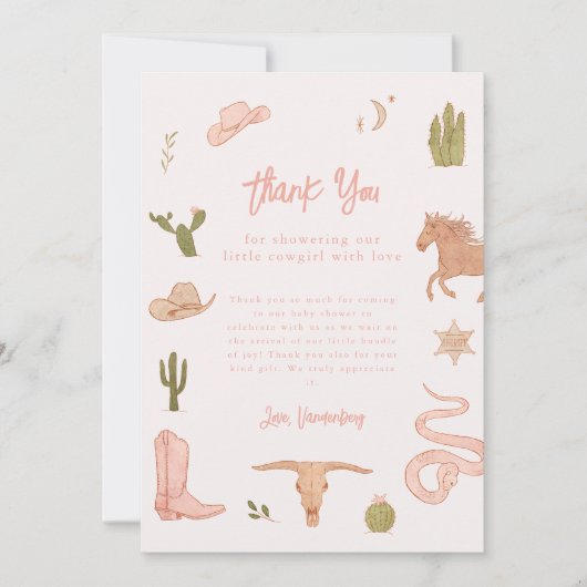 Rustic Pink Cowgirl Baby shower Bedankkaart (Voorkant)