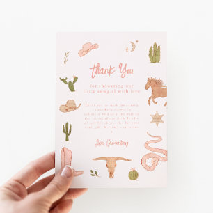 Rustic Pink Cowgirl Baby shower Bedankkaart
