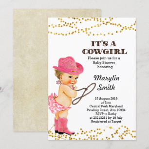 Rustic Pink Cowgirl Baby shower Girl Kaart