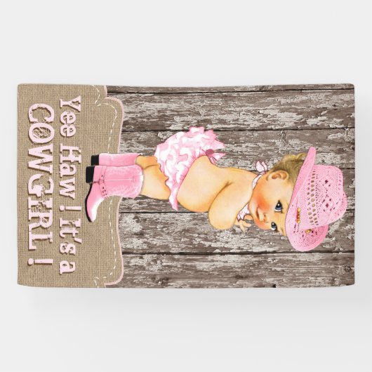 Rustic Pink Cowgirl Baby shower Spandoek (Horizontaal)
