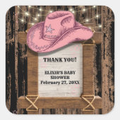 Rustic Pink Cowgirl Hat Baby Shower Vierkante Sticker (Voorkant)