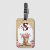 Rustic Pink Cowgirl Monogrammed Floral Bagagelabel (Voorkant (verticaal))