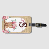 Rustic Pink Cowgirl Monogrammed Floral Bagagelabel (Voorkant (horizontaal))