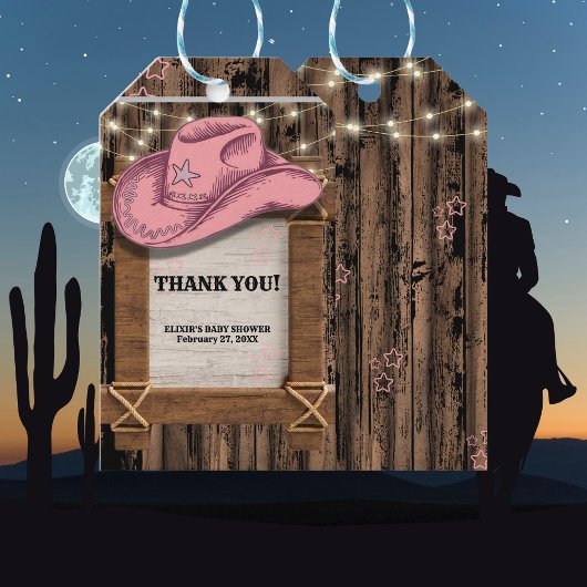 Rustic Pink Cowgirl Pet Baby shower Cadeaulabel
