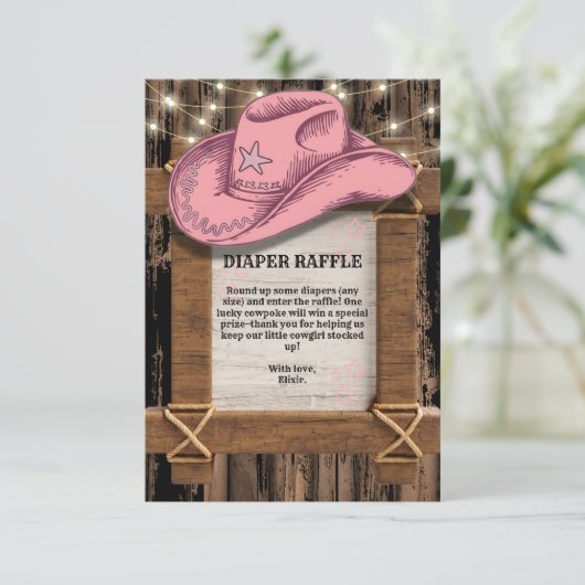 Rustic Pink Cowgirl Pet Baby shower Informatiekaartje (Staand voorkant)