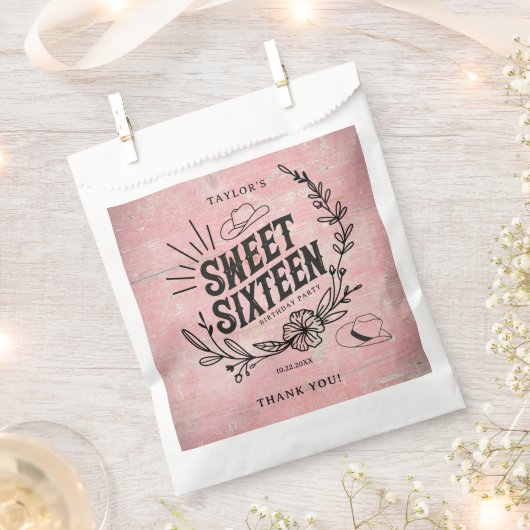 Rustic Pink Cowgirl Sweet Sixteen Party Favor Bag Bedankzakje (Geknipt)