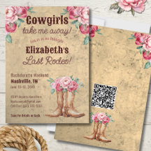 Rustic Pink Cowgirl vrijgezellenfeest met QR-code
