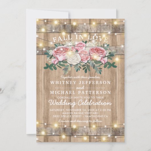 Rustic Pink Cream Eucalyptus Floral Wedding Kaart (Voorkant)