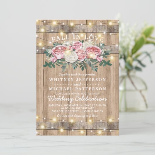 Rustic Pink Cream Eucalyptus Floral Wedding Kaart (Staand voorkant)