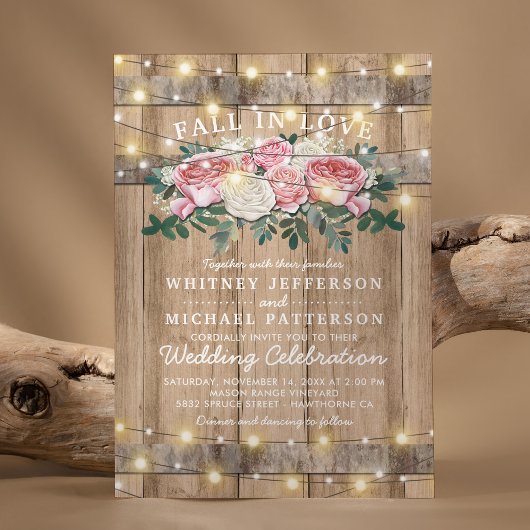 Rustic Pink Cream Eucalyptus Floral Wedding Kaart