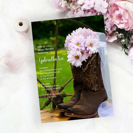 Rustic Pink Daisies Cowboy Boots Vrijgezellenfeest Kaart