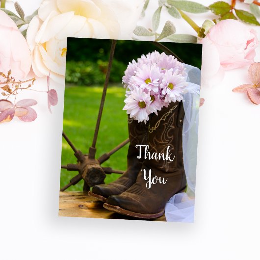 Rustic Pink Daisies Cowboy Boots Weddenschap Briefkaart