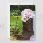 Rustic Pink Daisies Cowboy Boots Westerne bruiloft Kaart (Voorkant)
