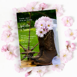 Rustic Pink Daisies Cowboy Boots Westerne bruiloft Kaart