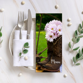 Rustic Pink Daisies Cowboy Boots Westerne bruiloft Menu